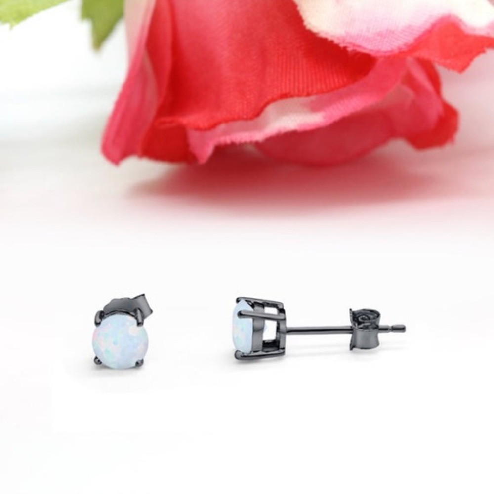 18K BLACK GOLD WHITE OPAL STUD EARRINGS